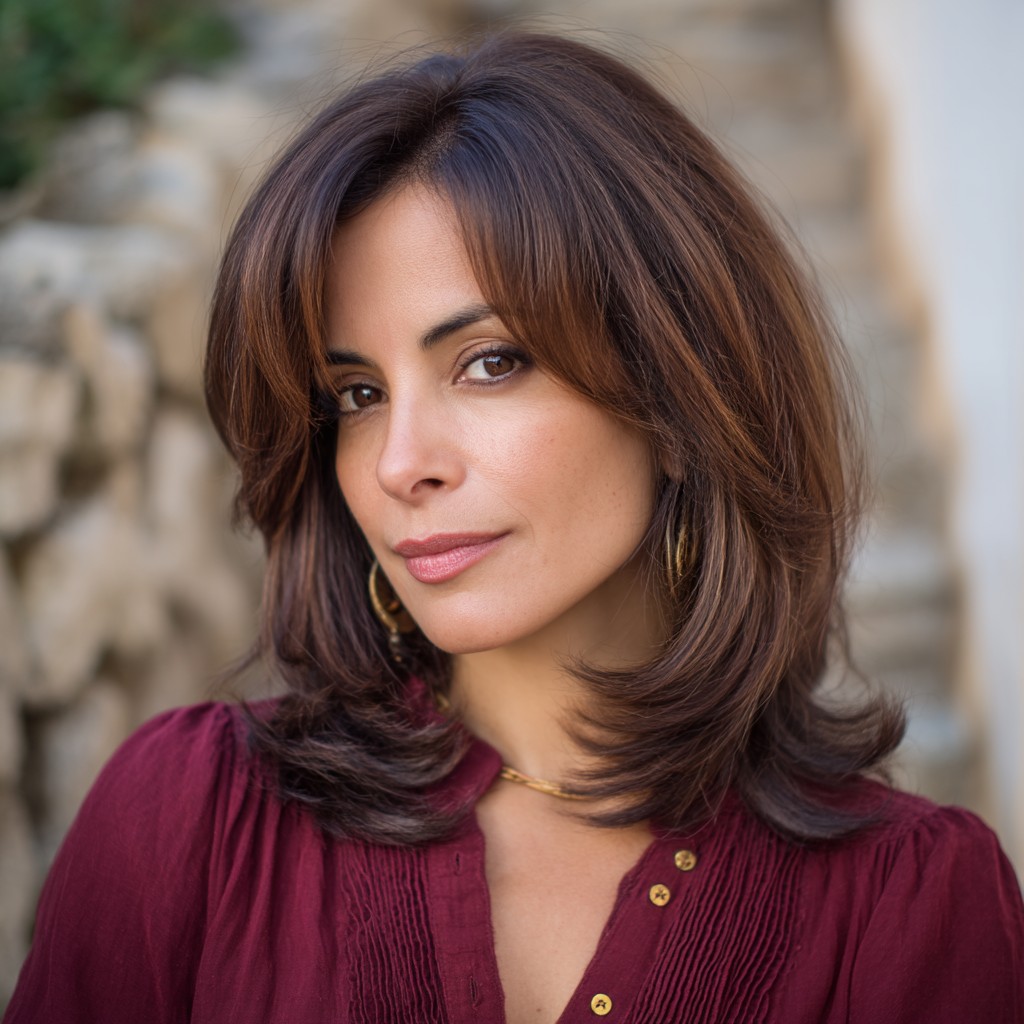 Elegant Chocolate Layered Cut with Soft Volume