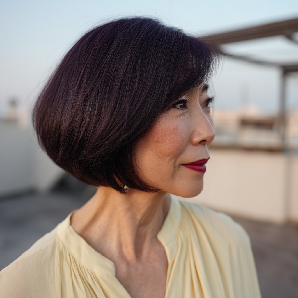Elegant Deep Plum Inverted Bob