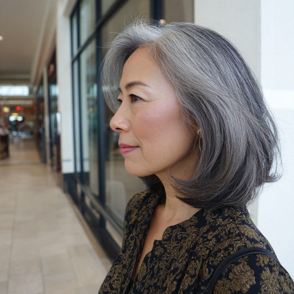 Elegant Gray Layered Bob with Soft Waves