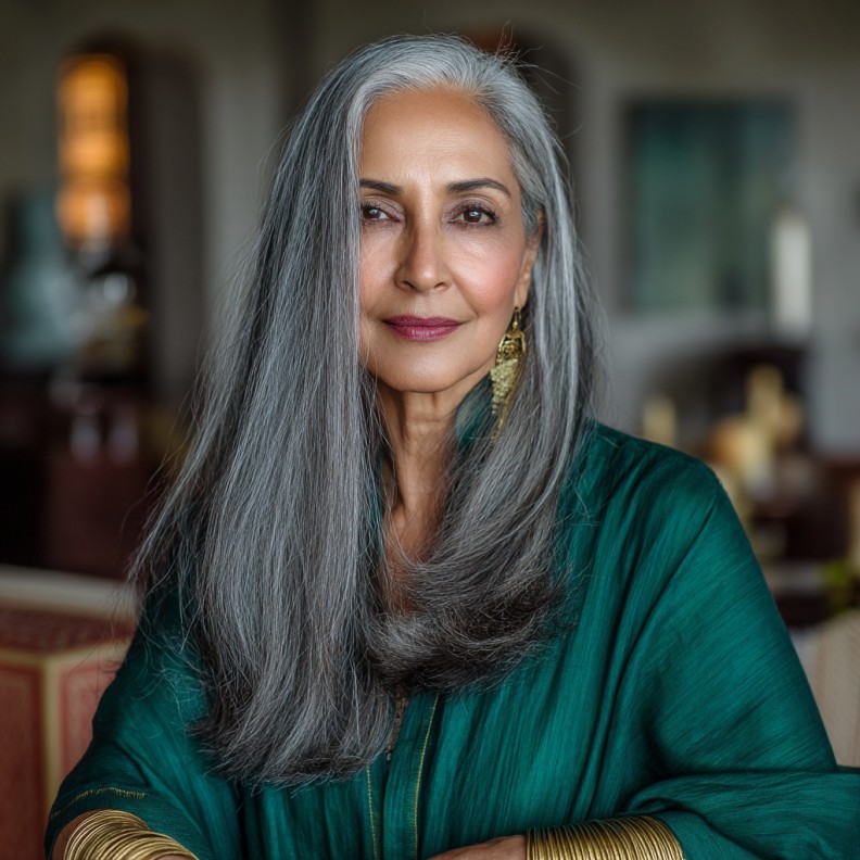 Elegant Long Gray Hair with Subtle Lowlights
