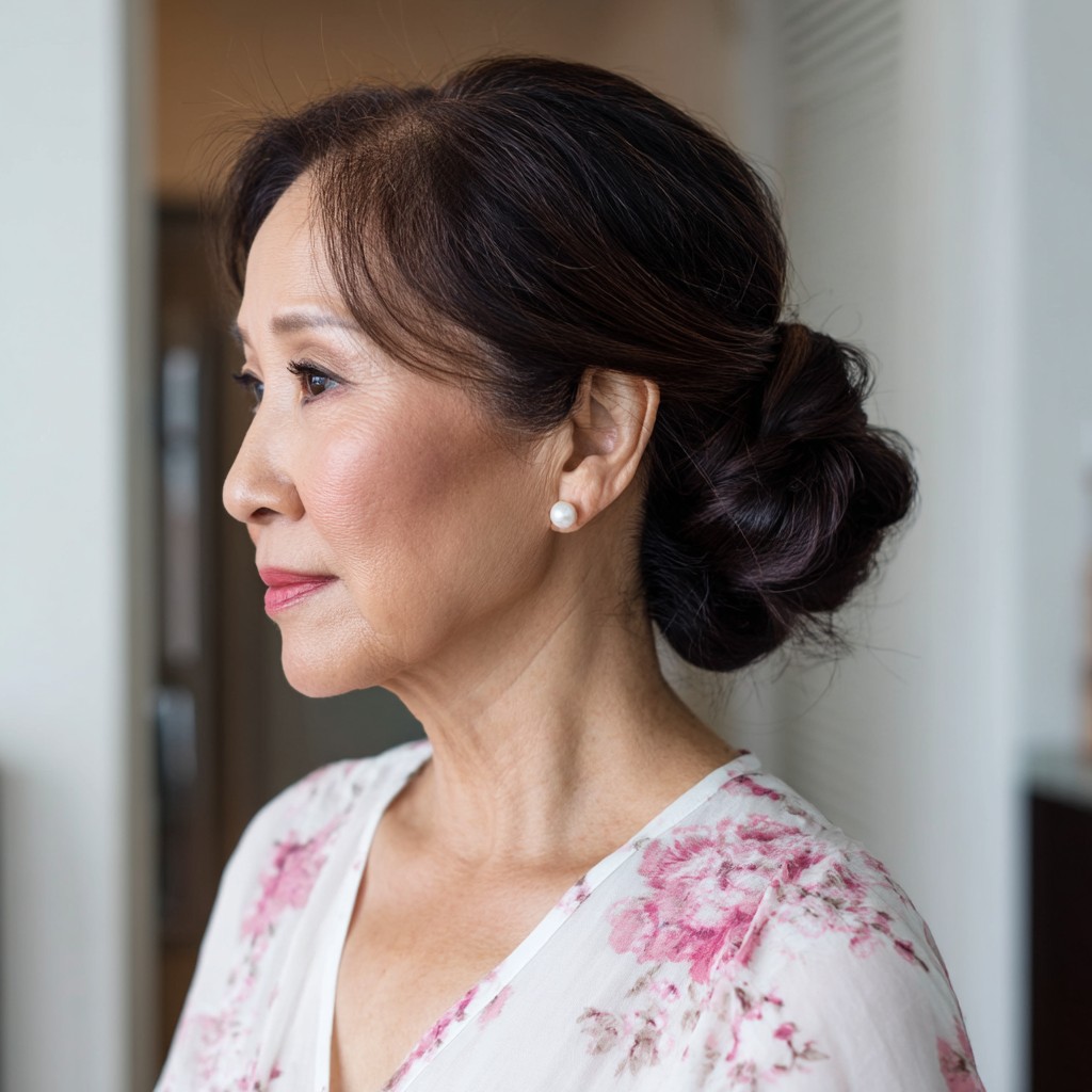 Elegant Low Chignon with Soft Face-Framing Strands