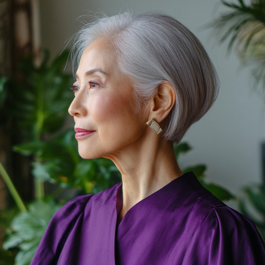 Elegant Short Silver Wedge Cut with Subtle Volume