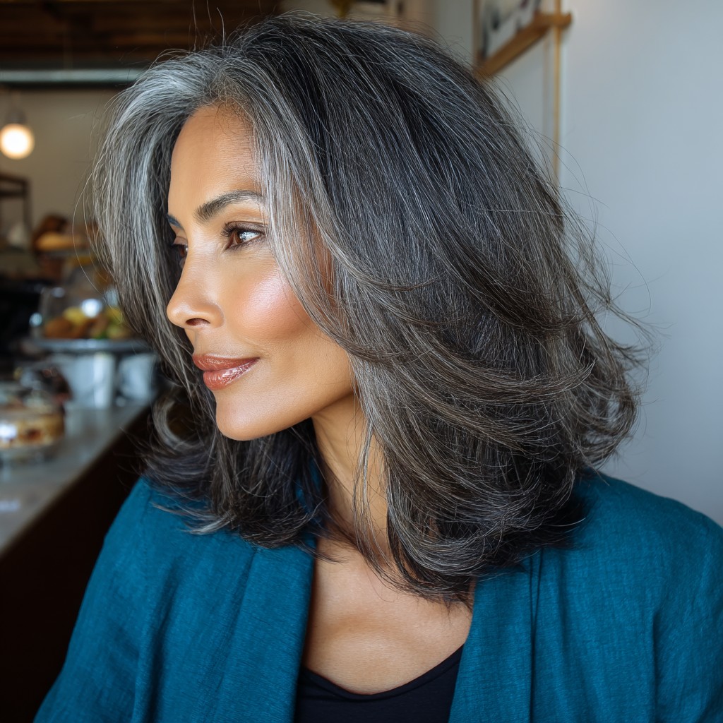 Elegant Silver Butterfly Haircut with Soft Movement