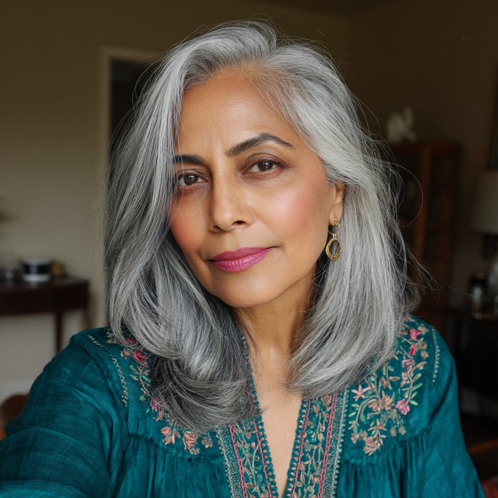 Elegant Silver Medium Cut with Soft Layers