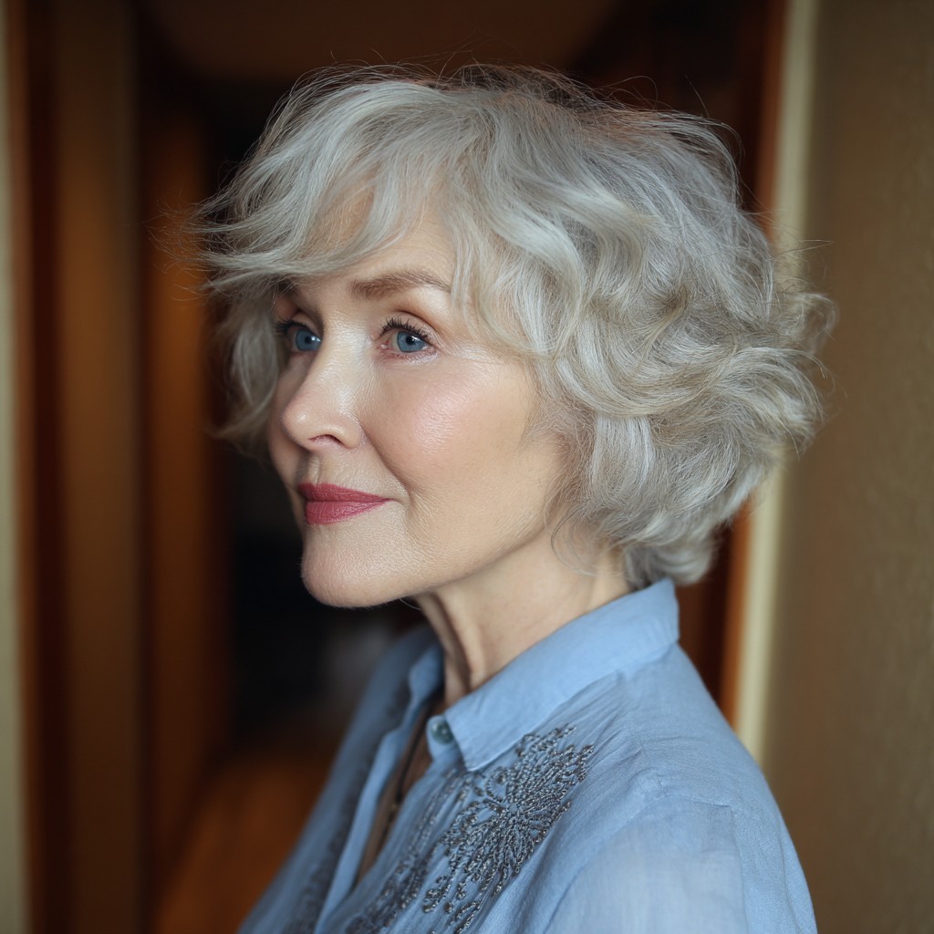 Elegant Soft Silver Shag with Gentle Waves