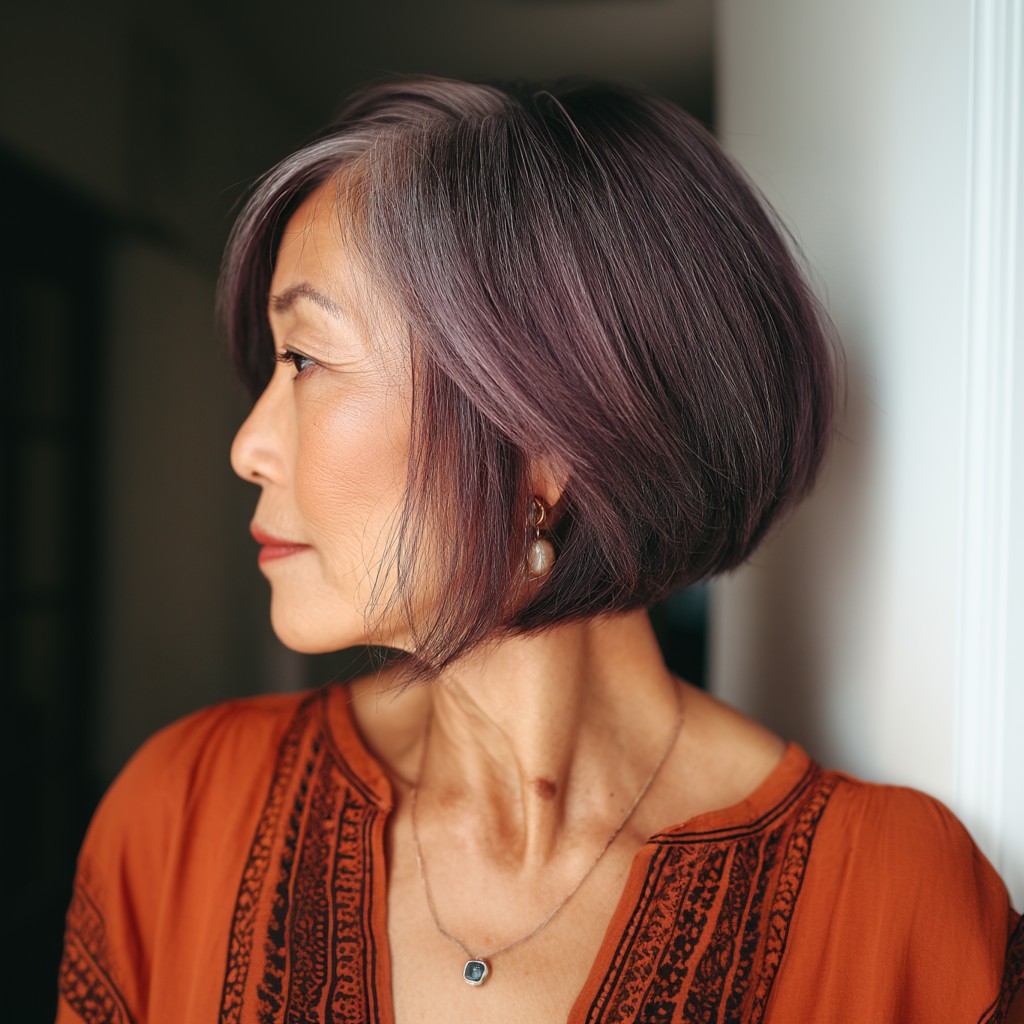 Modern Angled Bob with Soft Lavender Hues
