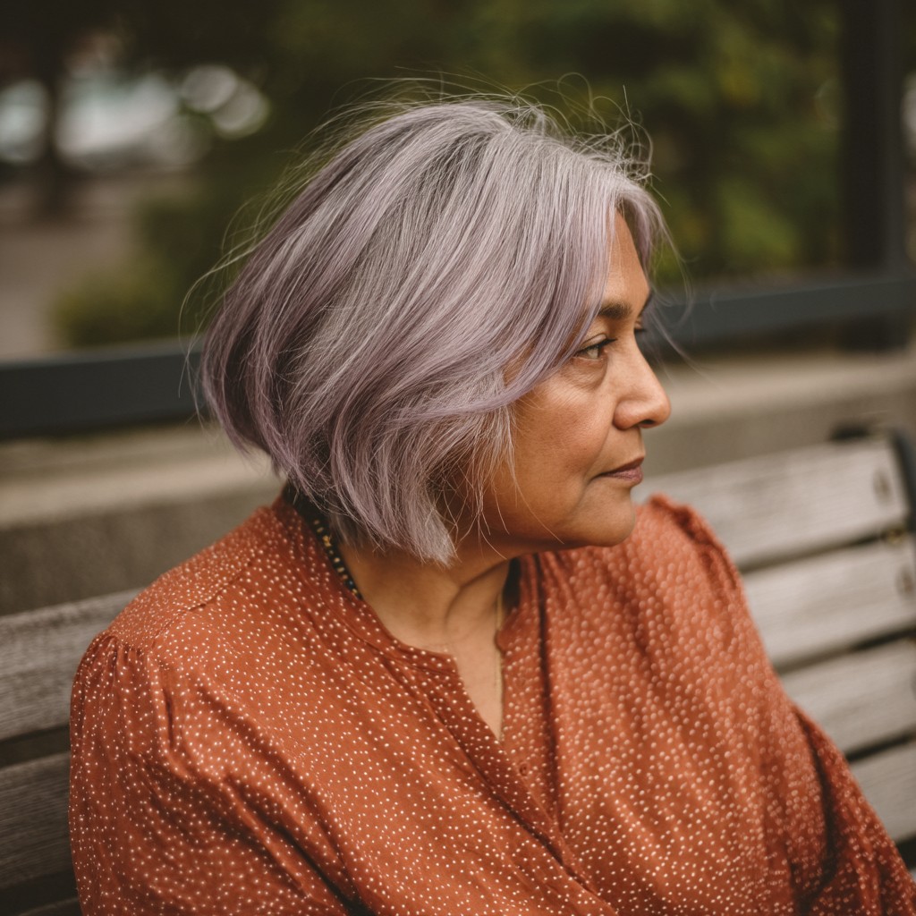 Modern Lavender Angled Bob with Soft Layers