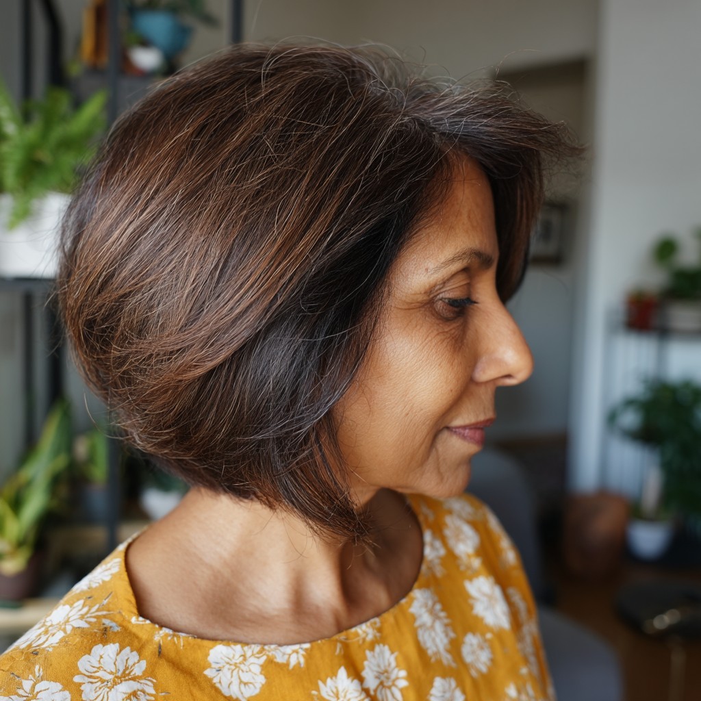 Modern Layered Angled Bob with Warm Highlights