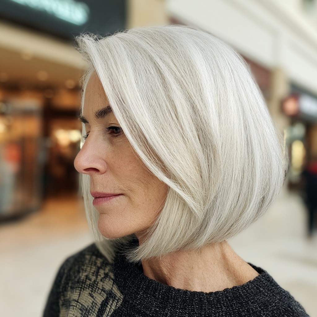 Modern Silver Angled Bob with Sleek Finish