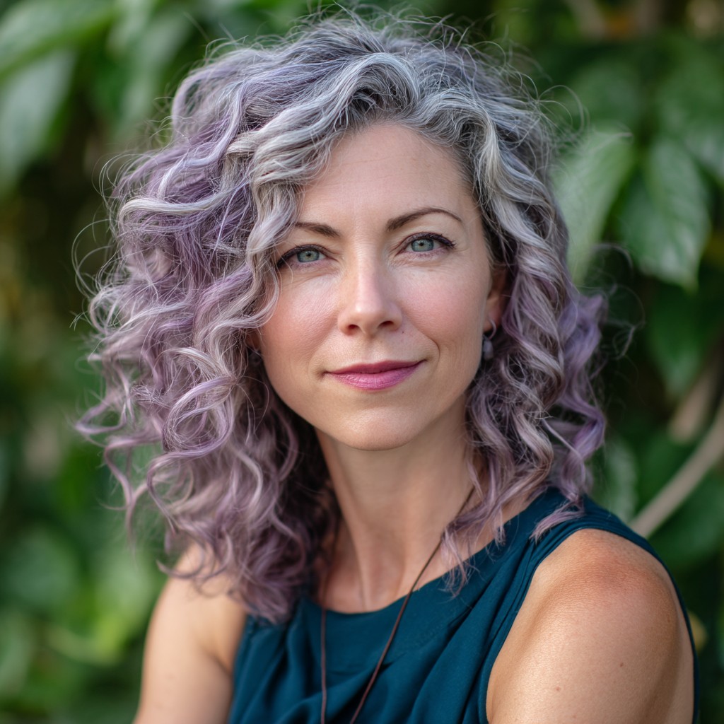 Playful Lavender Curly Cut with Defined Curls
