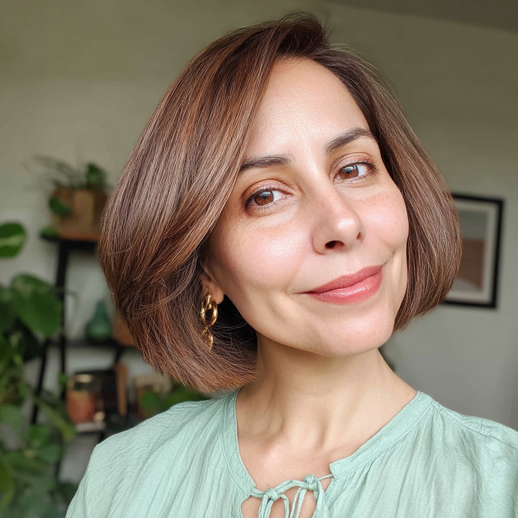 Sleek Angular Bob with Subtle Warm Highlights