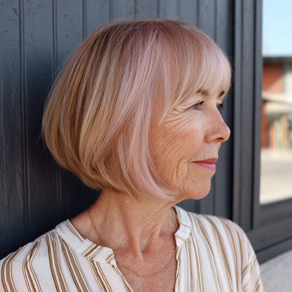Soft Blush Angled Bob with Gentle Layers