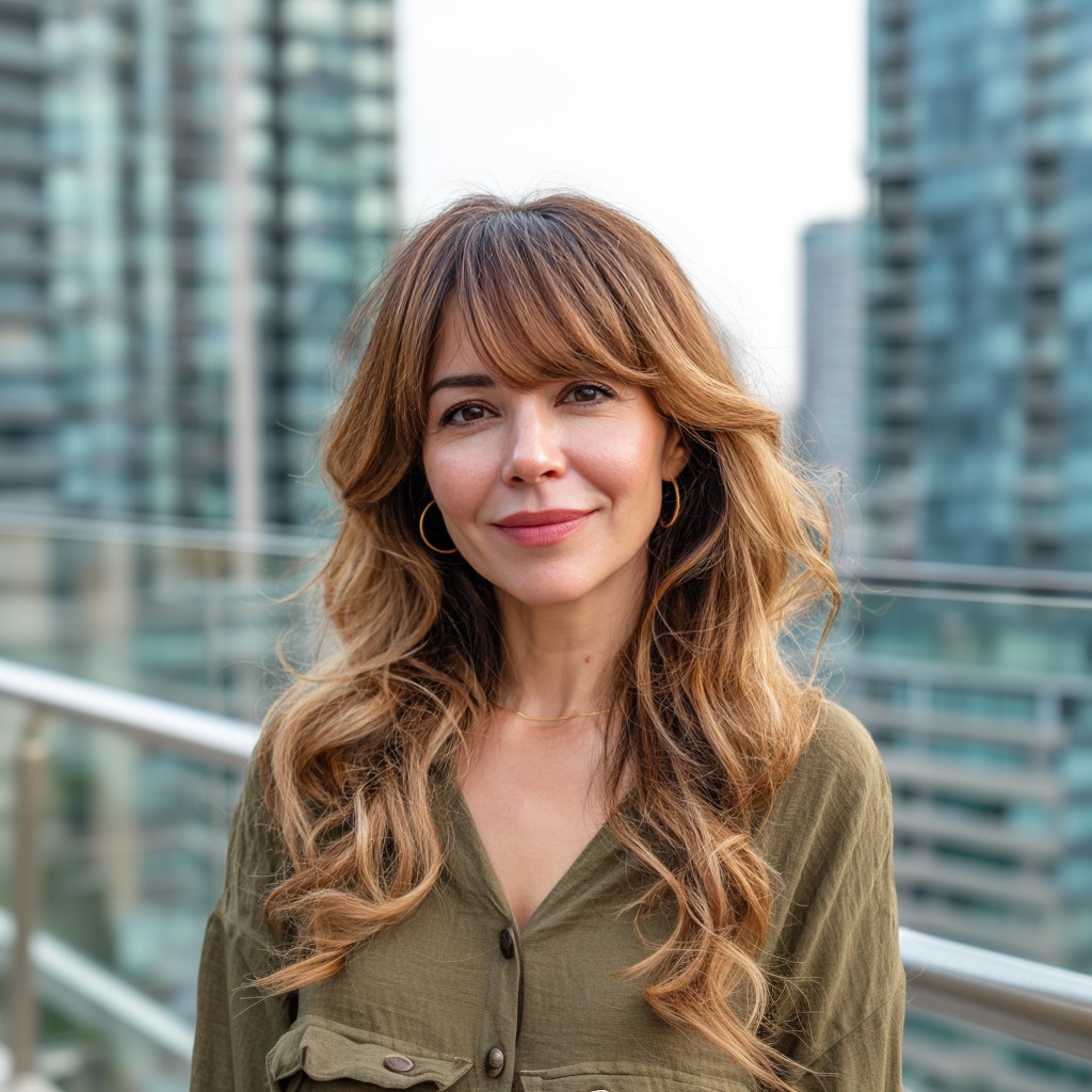 Soft Layered Waves with Face-Framing Bangs
