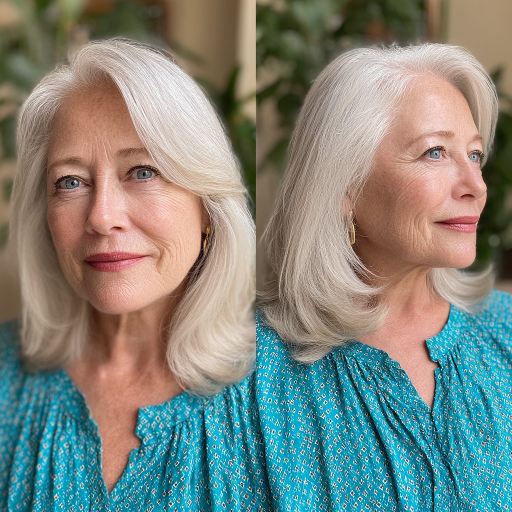 Softly Framed Silver Lob with Gentle Layers