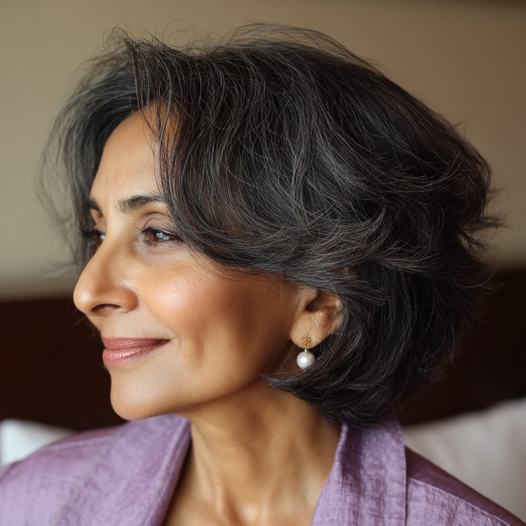 Softly Layered Gray Bob with Gentle Waves