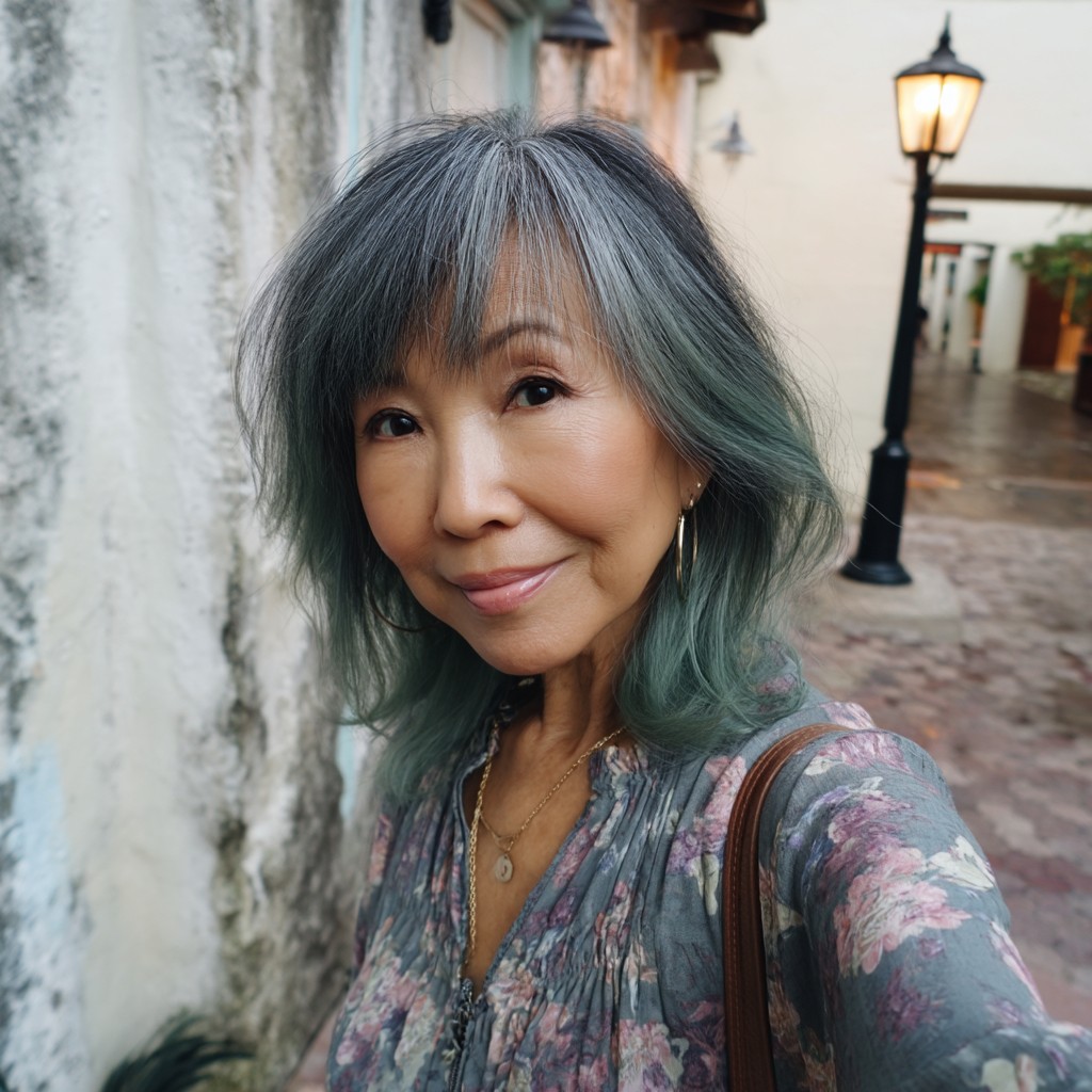Softly Layered Teal Shag with Subtle Highlights