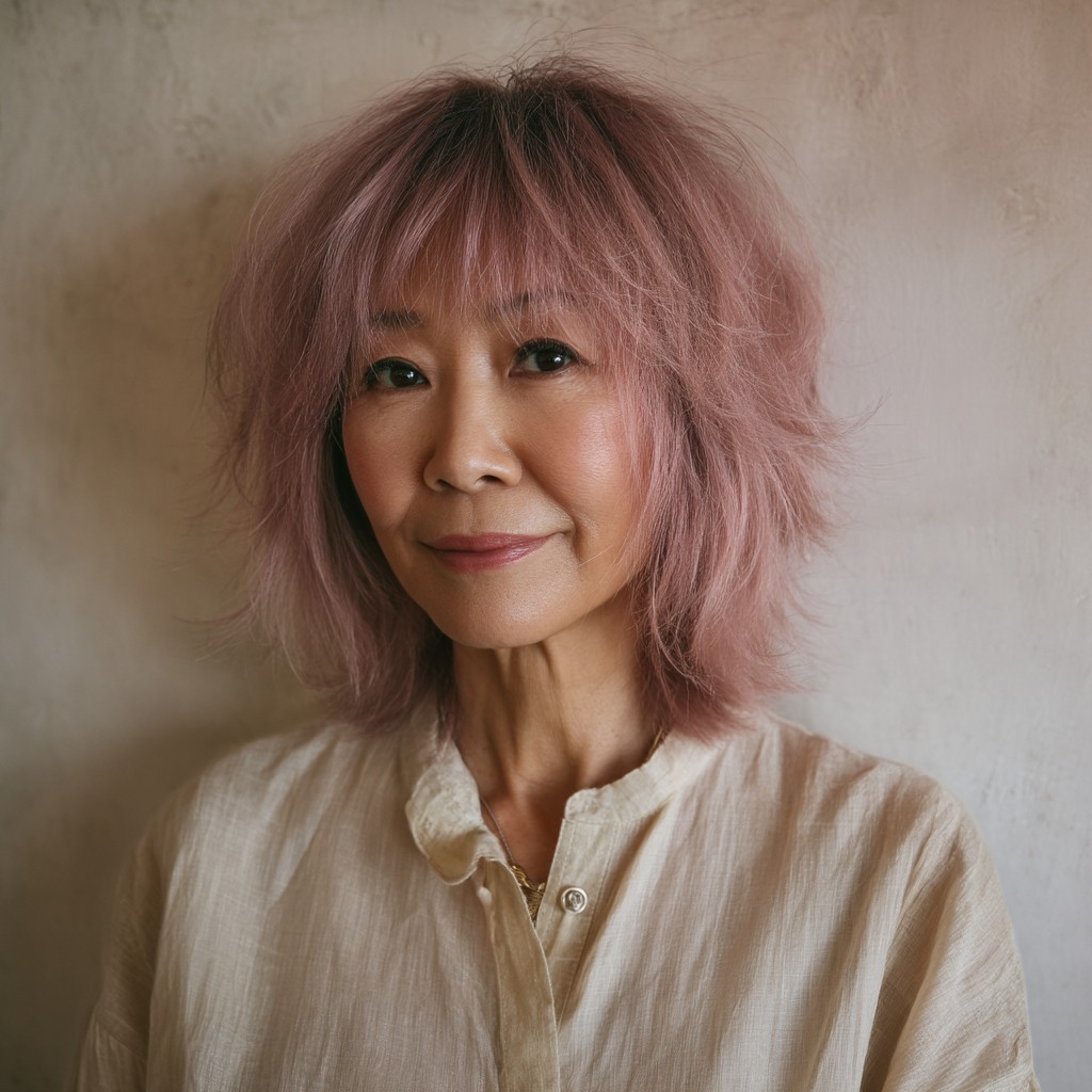 Softly Textured Shag with Warm Blush Undertones