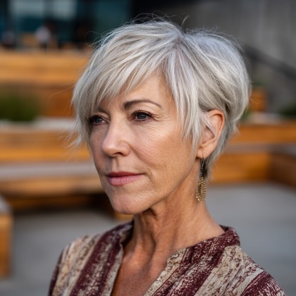 Stylish Short Gray Hair with Soft Lowlights