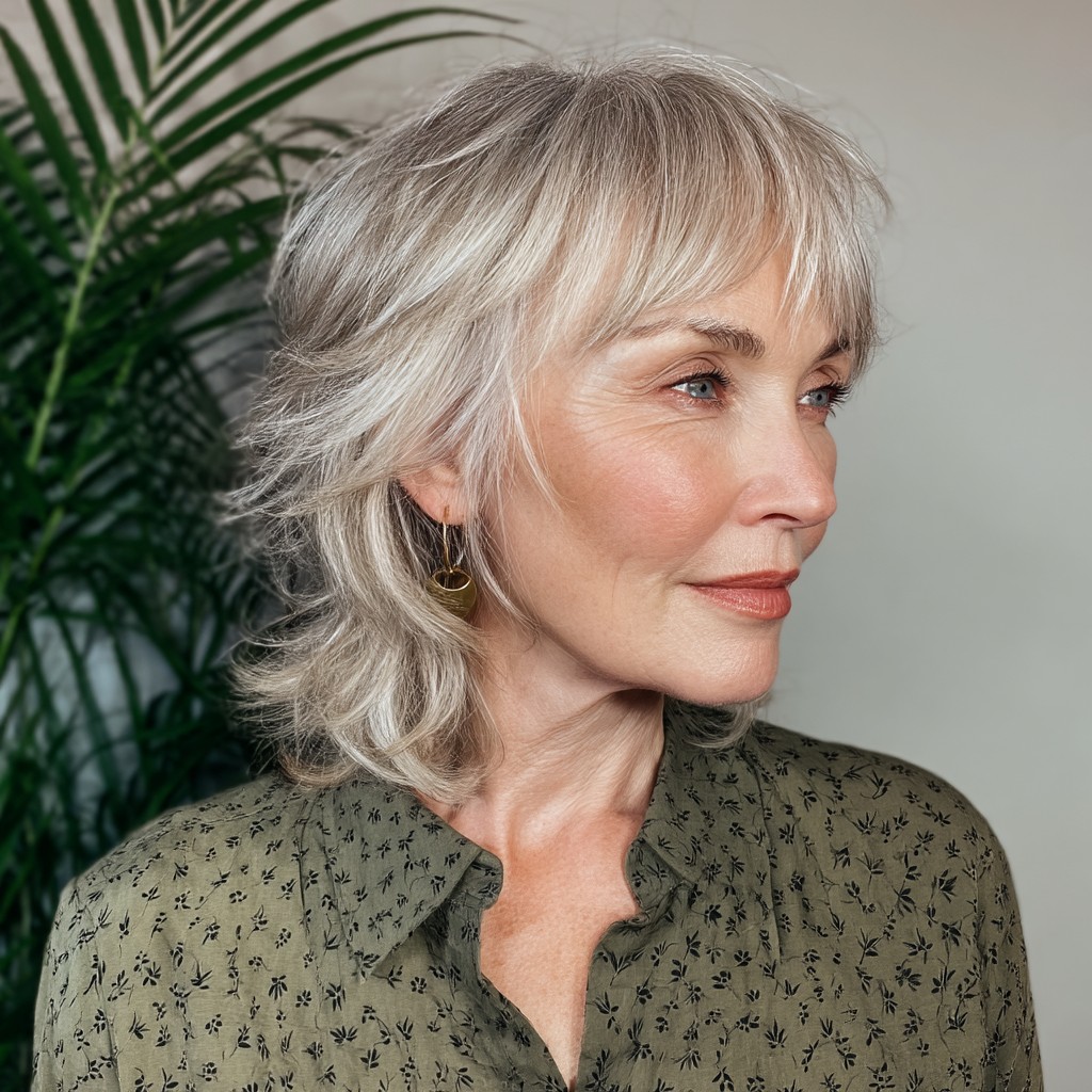 Stylish Textured Shag with Wispy Bangs