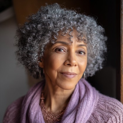 Textured Curly Gray Hair with Lowlights