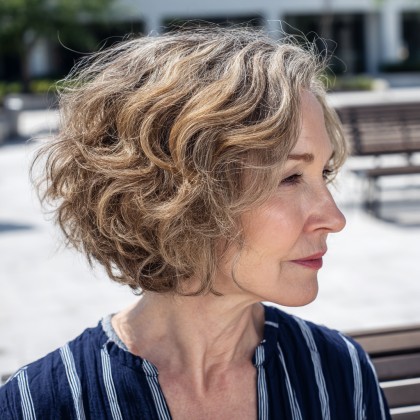 Textured Gray Curly Bob with Lowlights