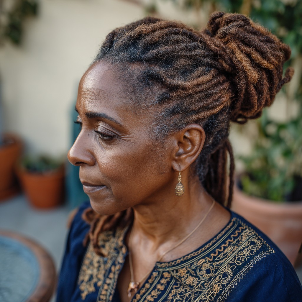 Textured High Bun with Defined Locs