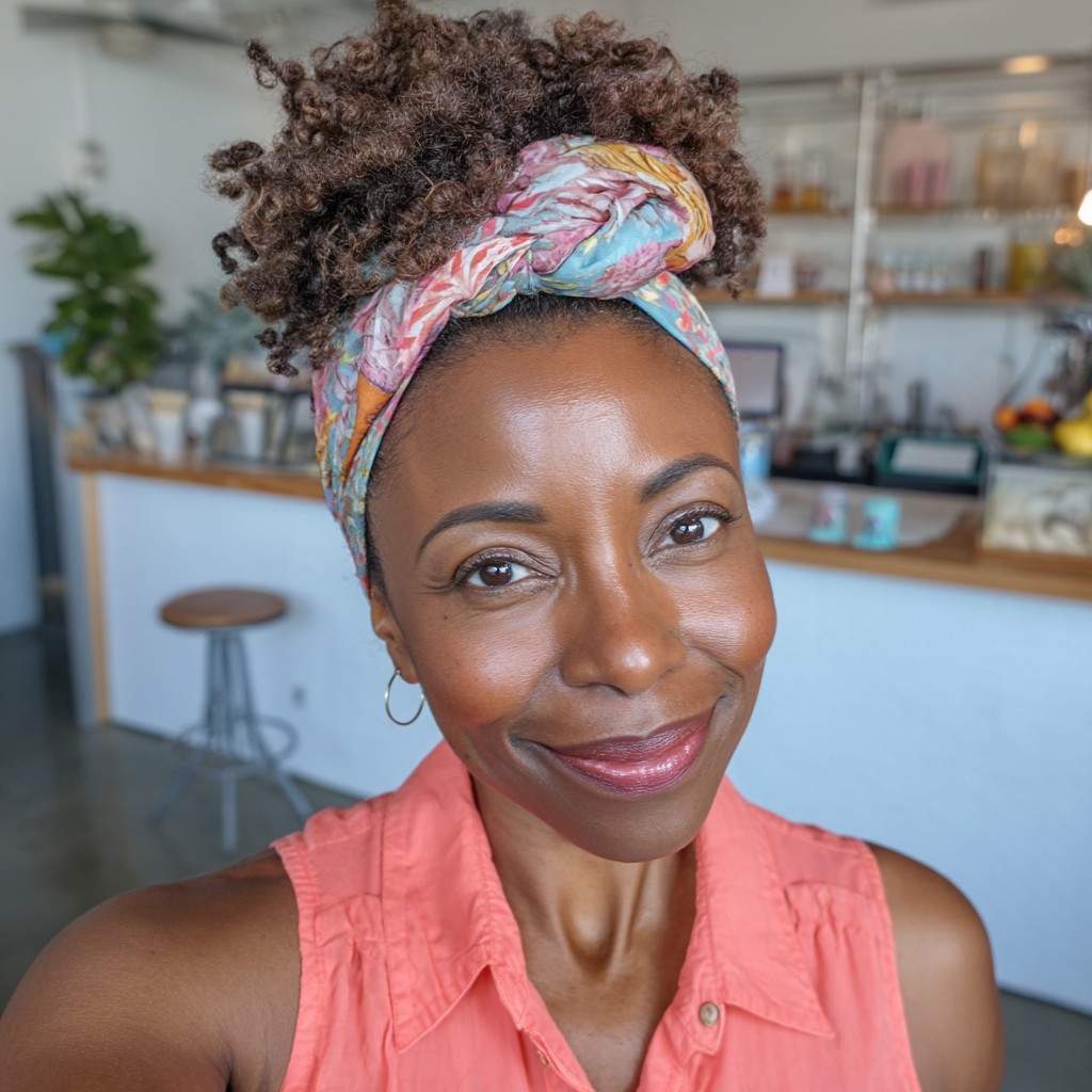 Textured High Puff with Colorful Headscarf