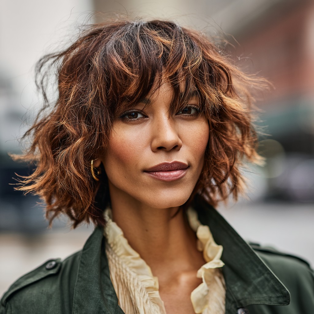 Textured Shaggy Bob with Subtle Highlights
