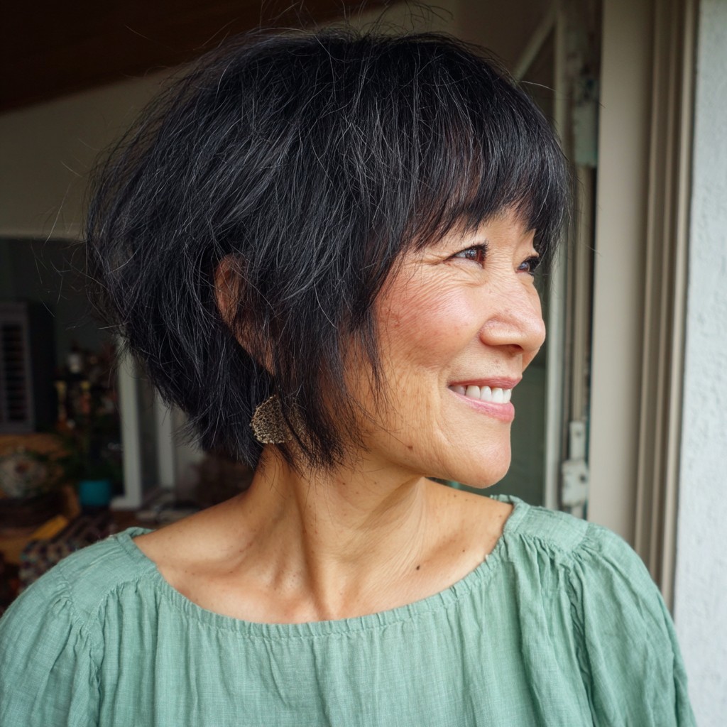Textured Shaggy Cut with Playful Bangs