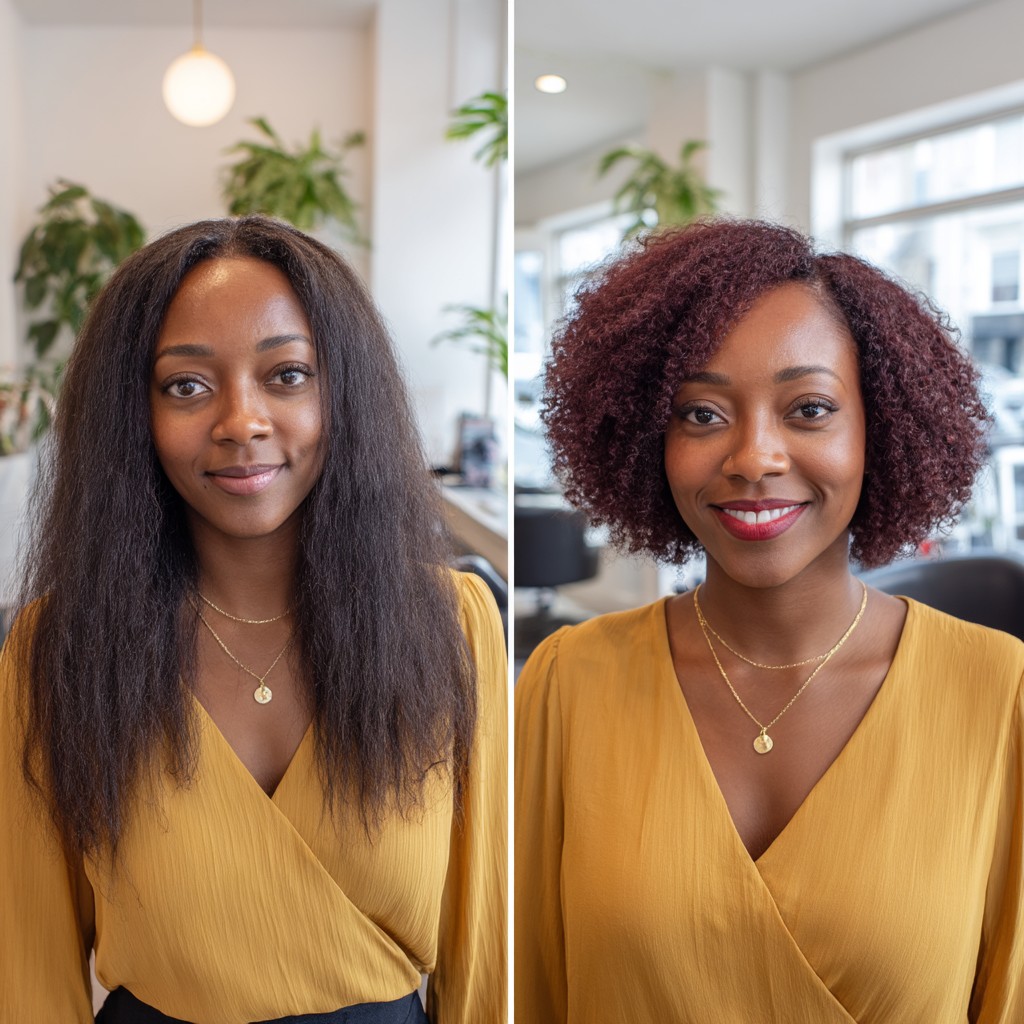 Textured Shoulder-Length Curly Cut with Rich Burgundy Color