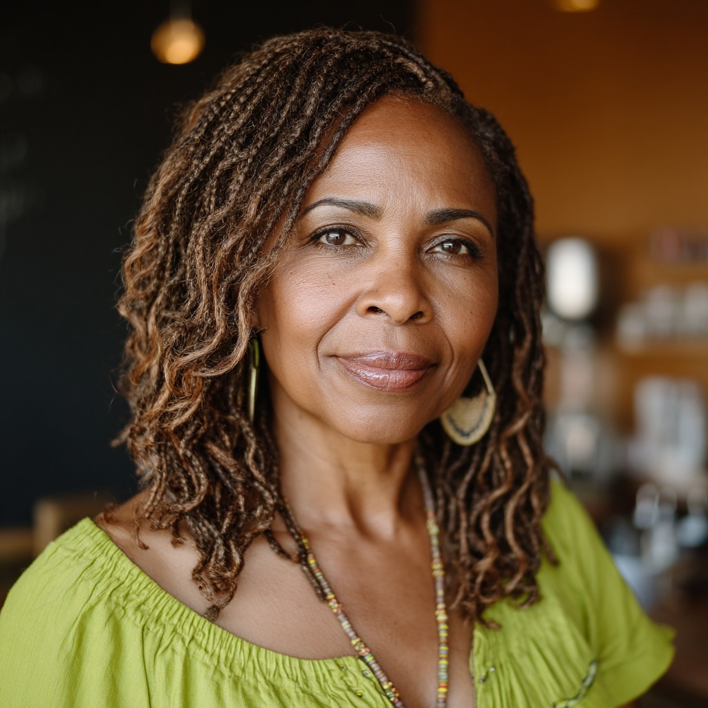 Textured Shoulder-Length Locs with Warm Highlights