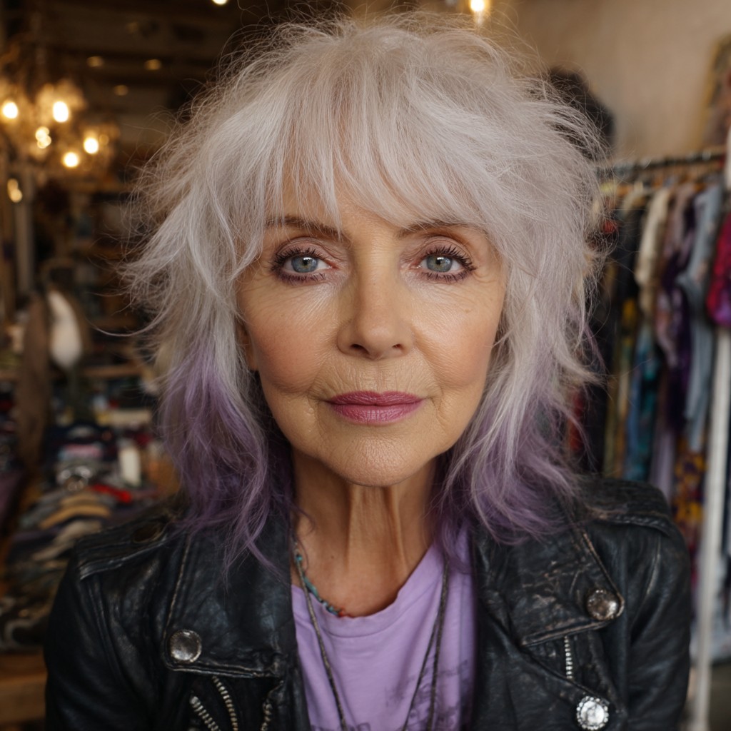 Textured Silver Shag with Subtle Lavender Highlights
