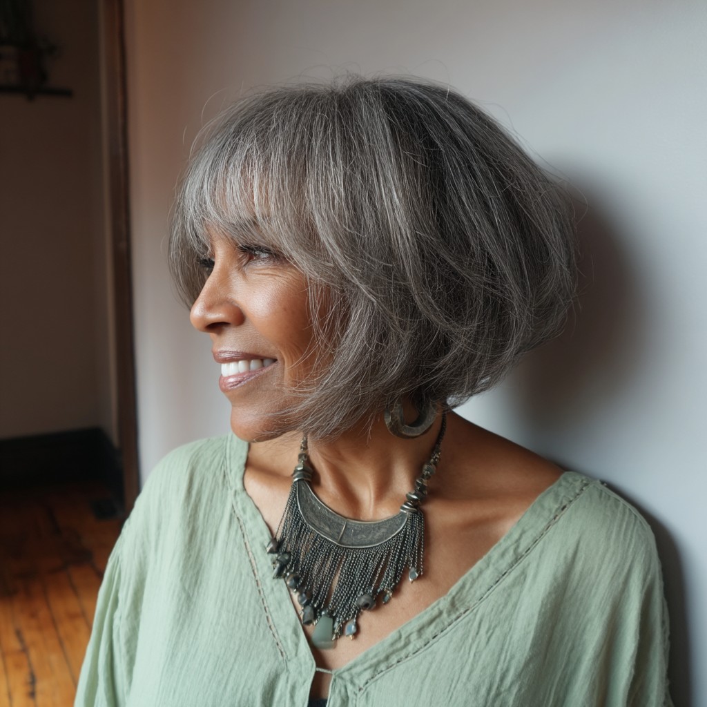 Textured Silver Wedge Cut with Soft Bangs