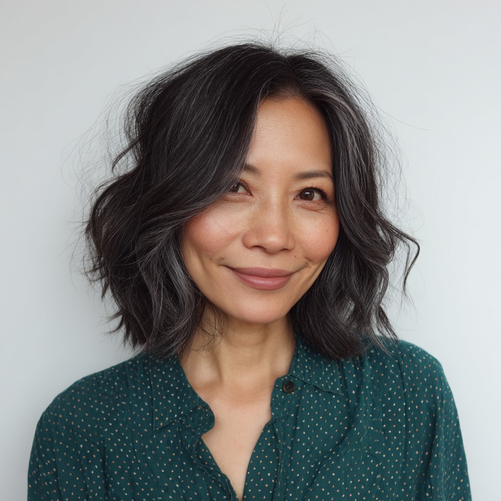 Textured Wavy Lob with Soft Layers