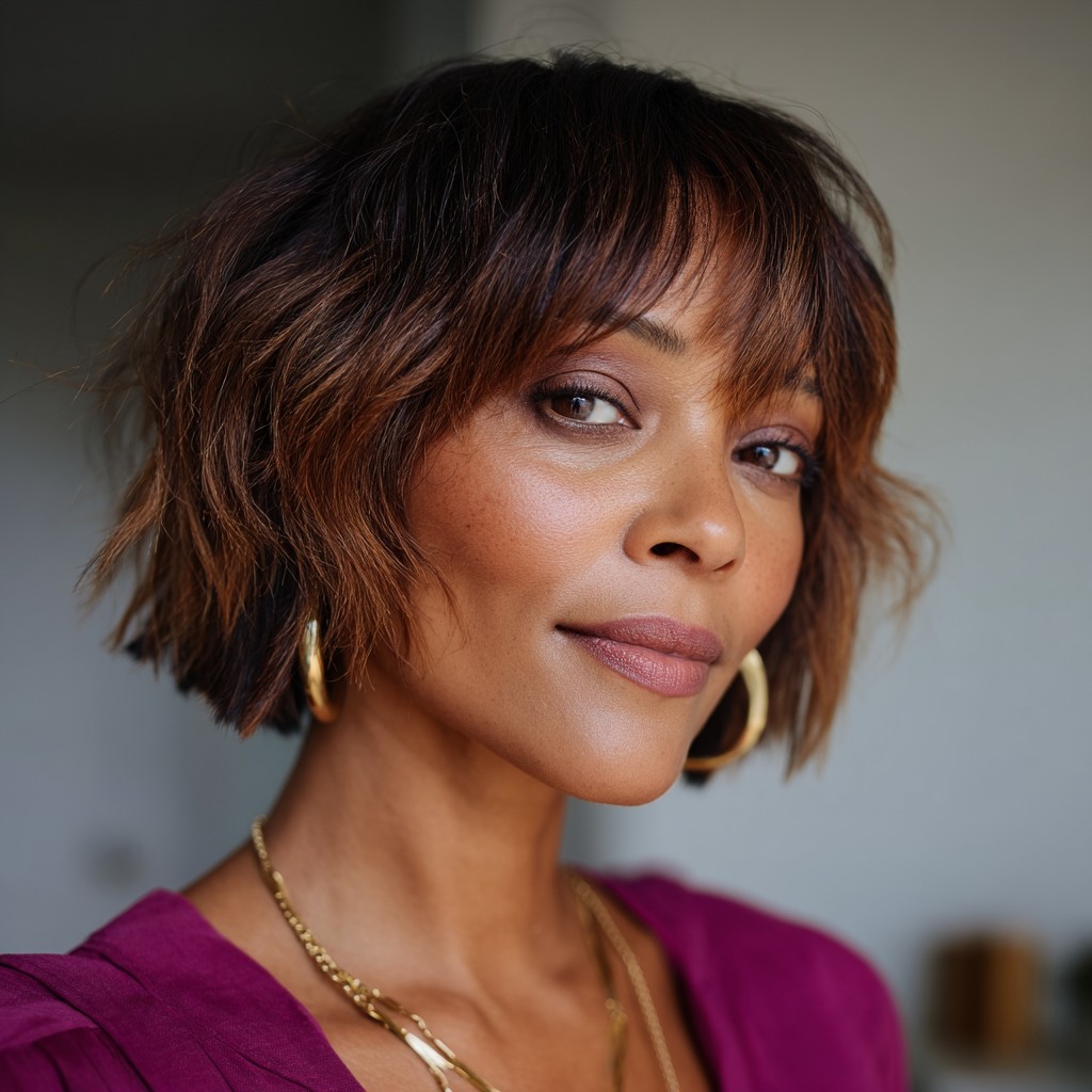 Textured Wavy Shag with Bold Highlights