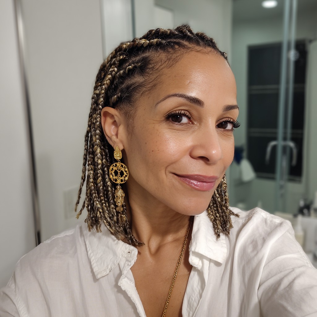 Trendy Shoulder-Length Box Braids with Subtle Highlights