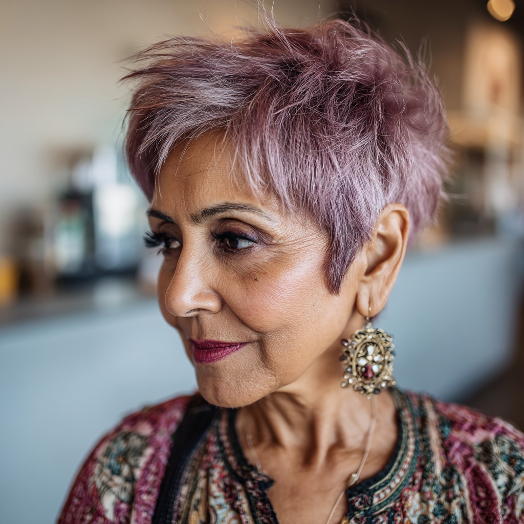 Trendy Soft Lavender Pixie with Textured Layers