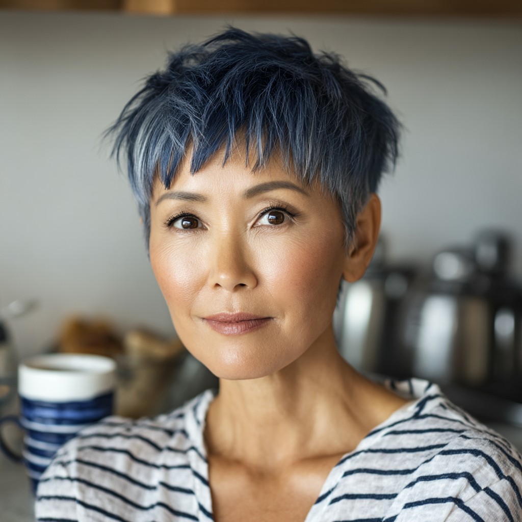 Trendy Textured Blue Pixie Cut