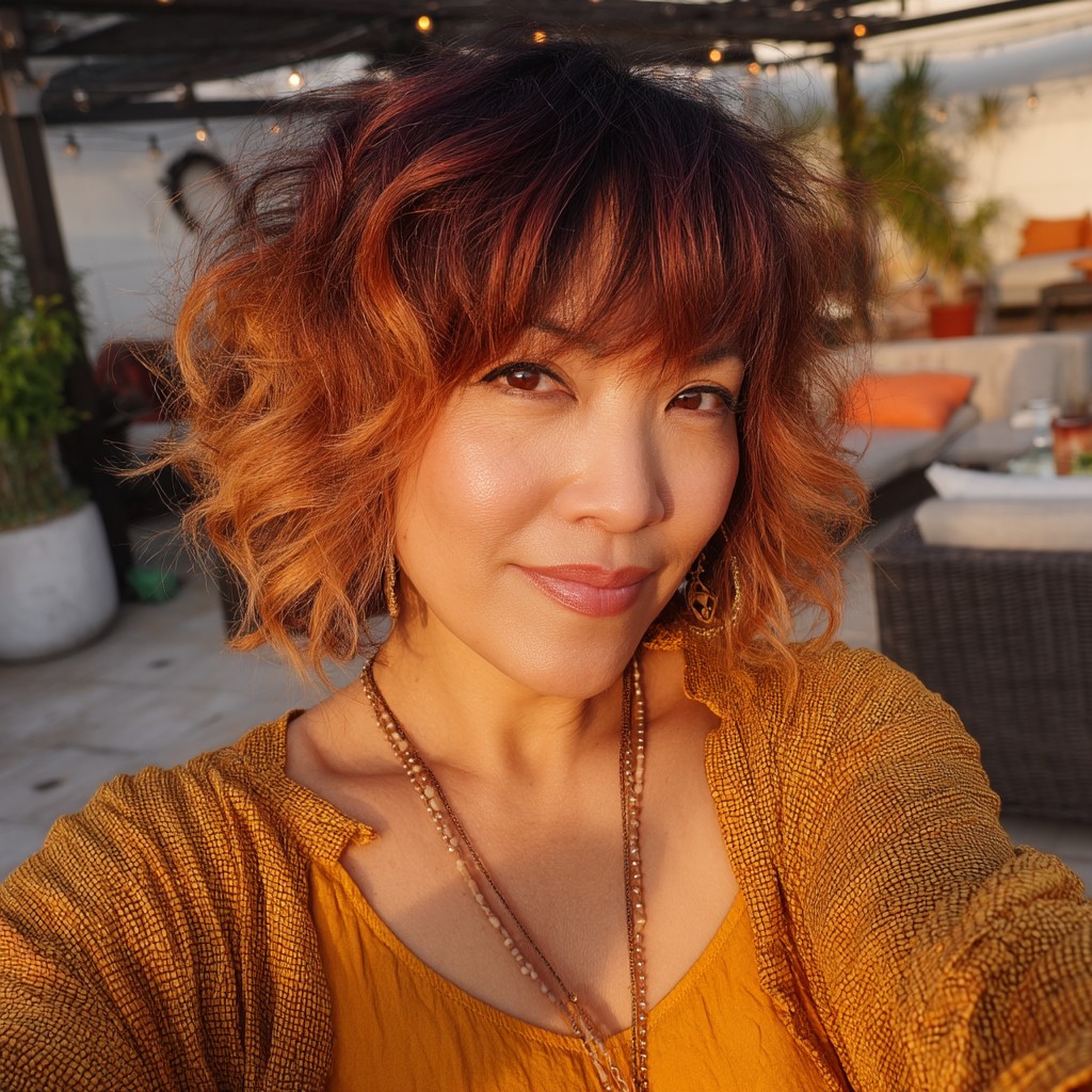 Vibrant Curly Shag with Bold Highlights