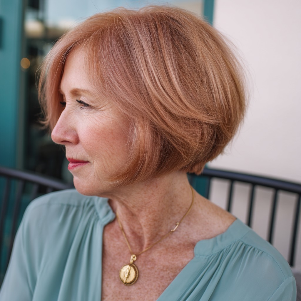 Warm Copper Angled Bob with Soft Volume