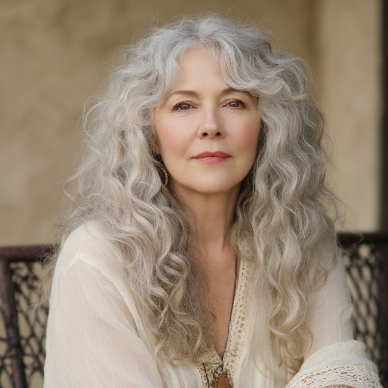 Wavy Gray Hair with Soft Lowlights