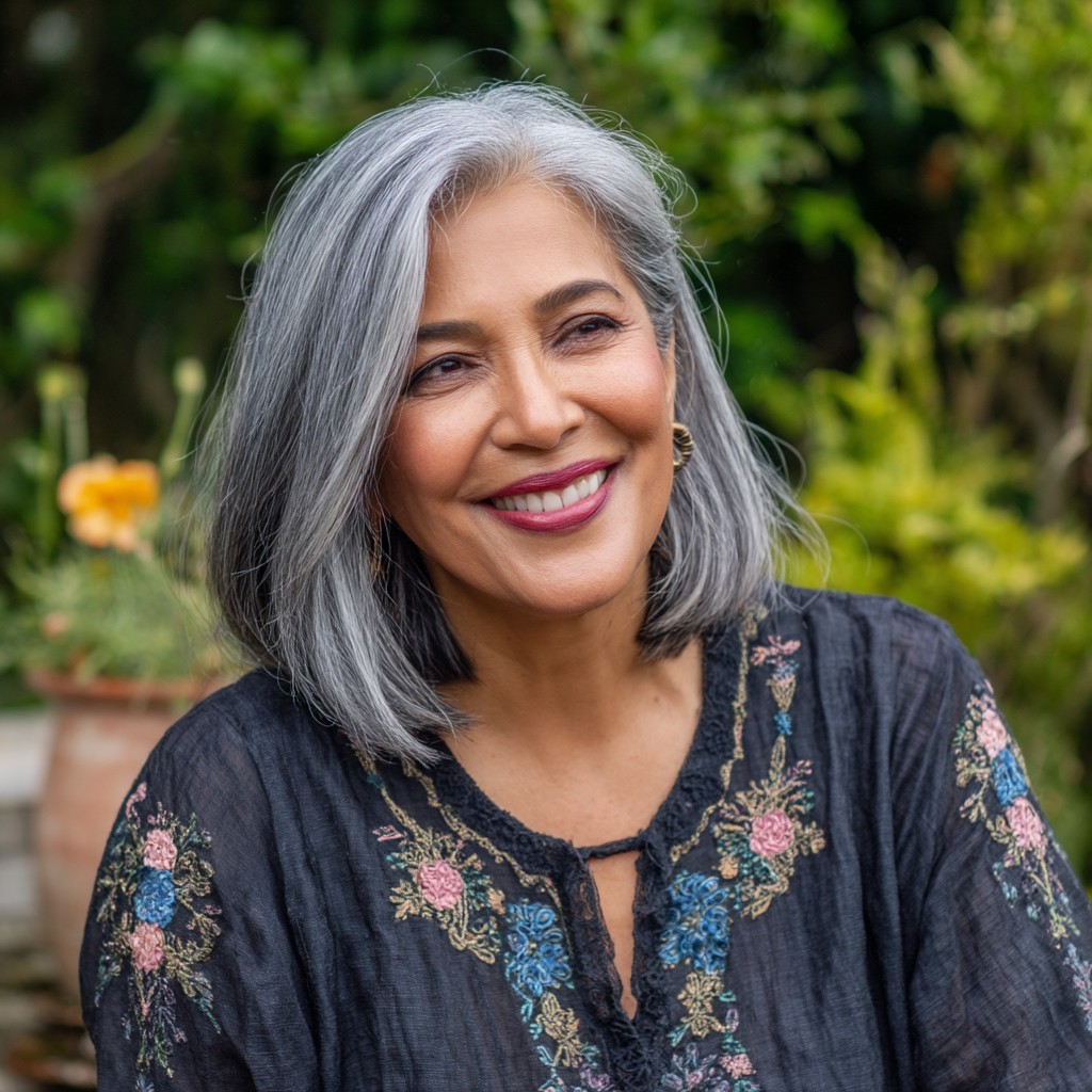 Elegant Silver Long Bob with Soft Movement