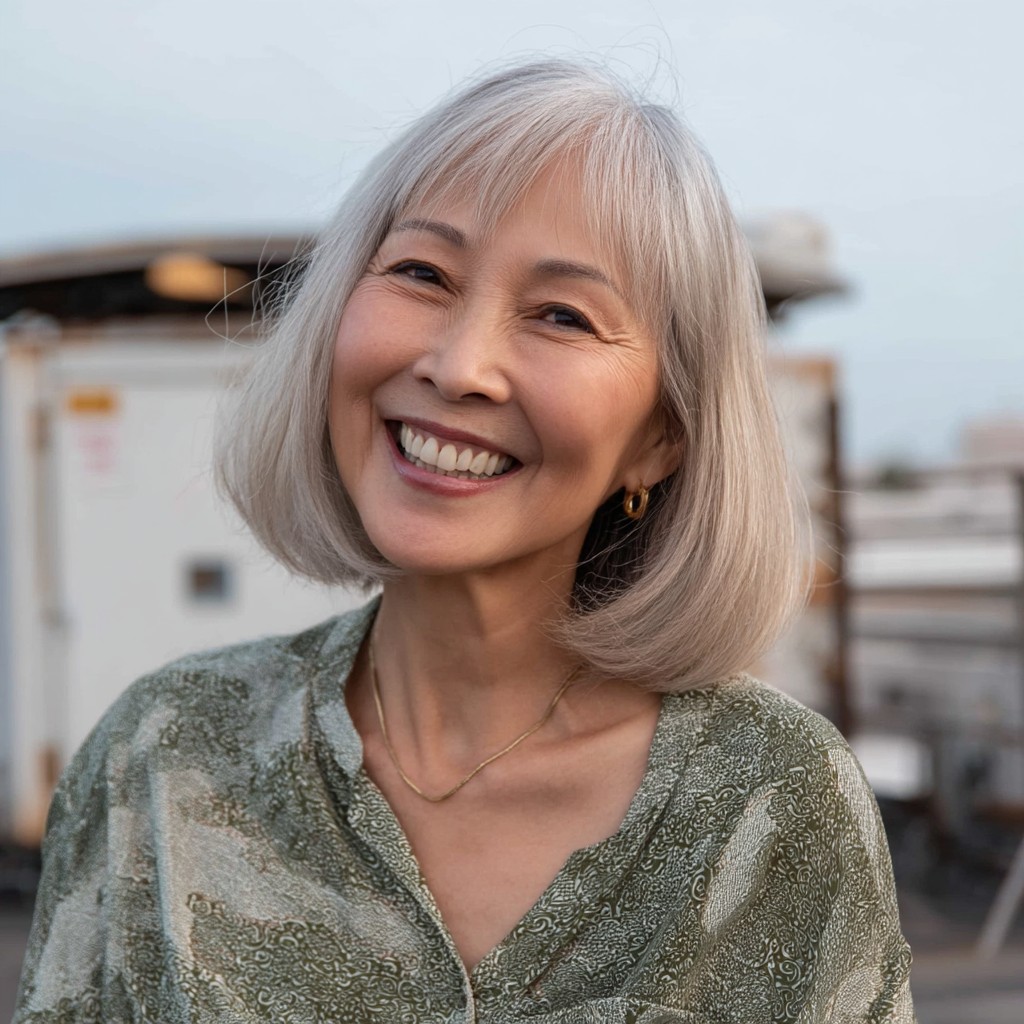 Chic Silver Long Bob with Subtle Layers