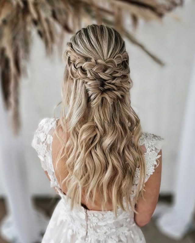 Artfully Braided Half-Up Half-Down Waves