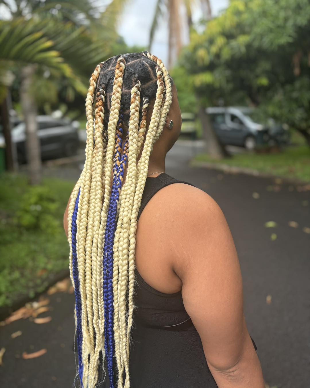 Bold Ombre Knotless Box Braids with Vibrant Highlights