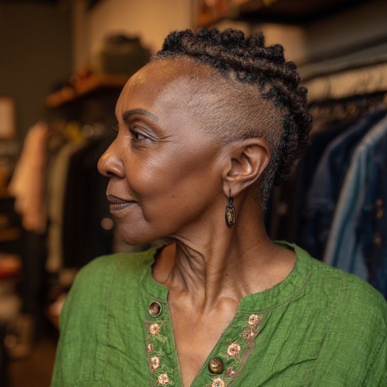 Bold Short Braids with Clean Fade for Mature Women