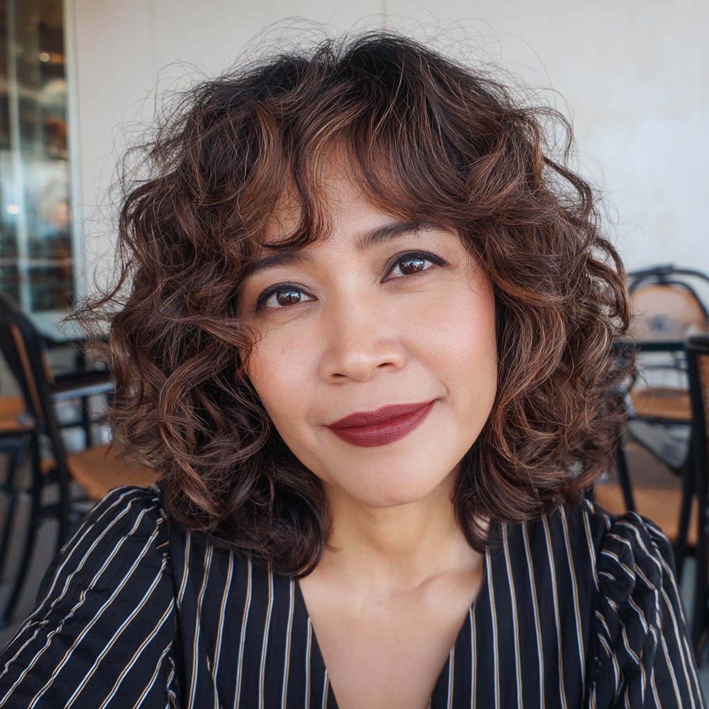 Charming Defined Curls with Soft Bangs