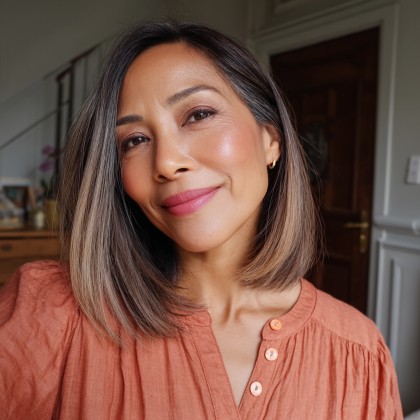 Chic Ash Brown Long Bob with Subtle Highlights