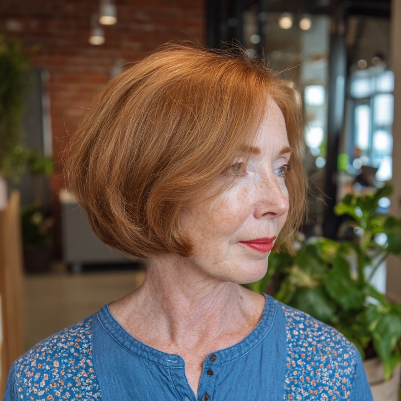 Chic Copper Bob with Gentle Waves