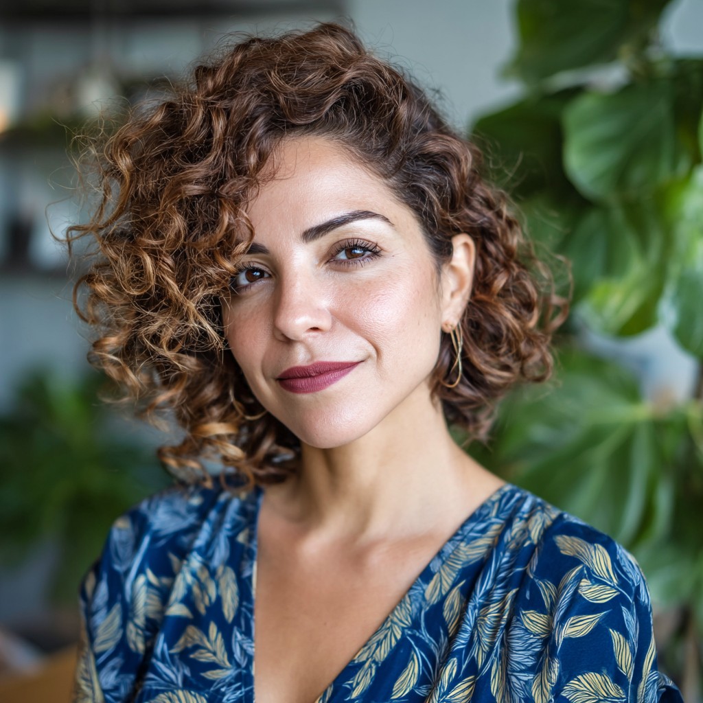 Chic Curly Shoulder-Length Cut with Defined Curls